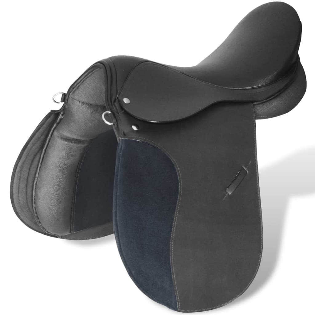 Horse Riding Saddle Set 16" Real Leather Black 14 cm 5-in-1