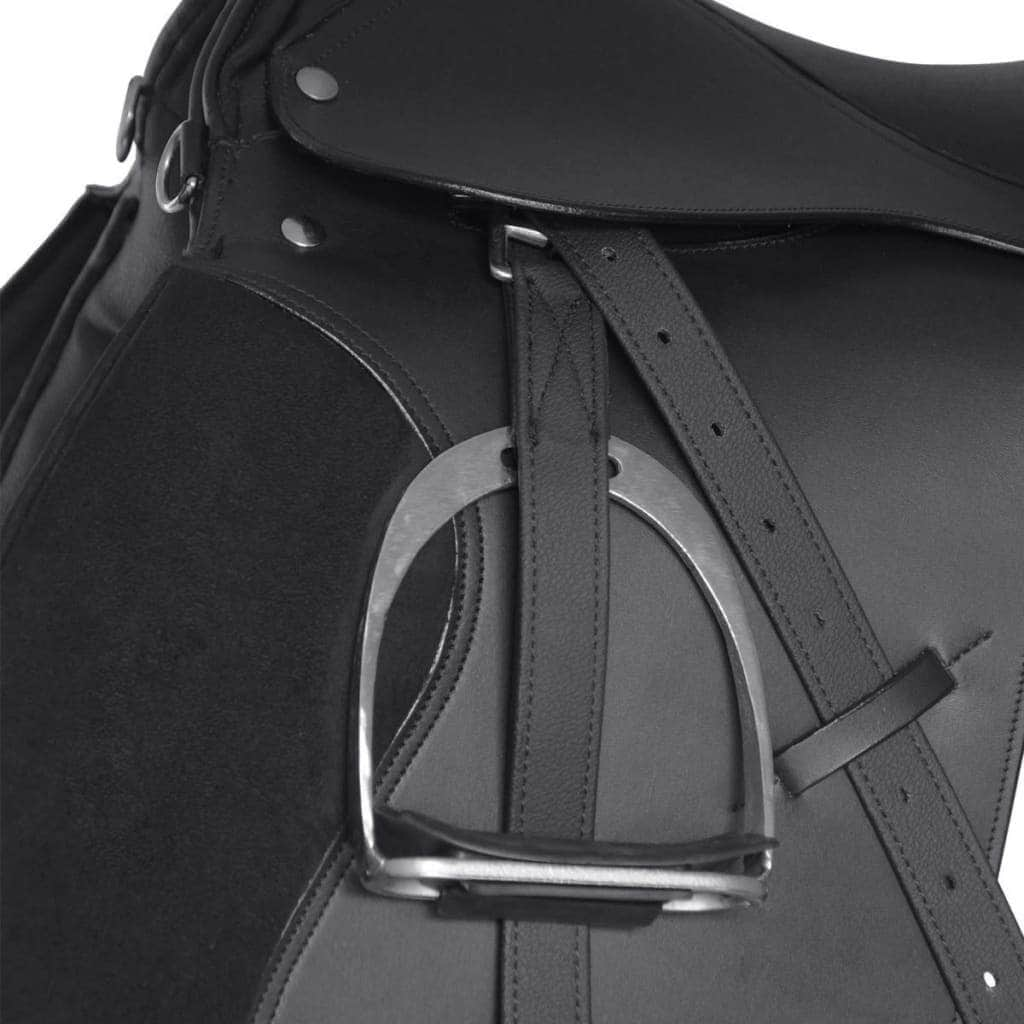 Horse Riding Saddle Set 16" Real Leather Black 14 cm 5-in-1