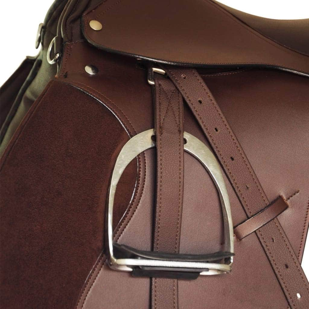 Horse Riding Saddle Set 17,5" Real Leather Brown 12 cm 5-in-1