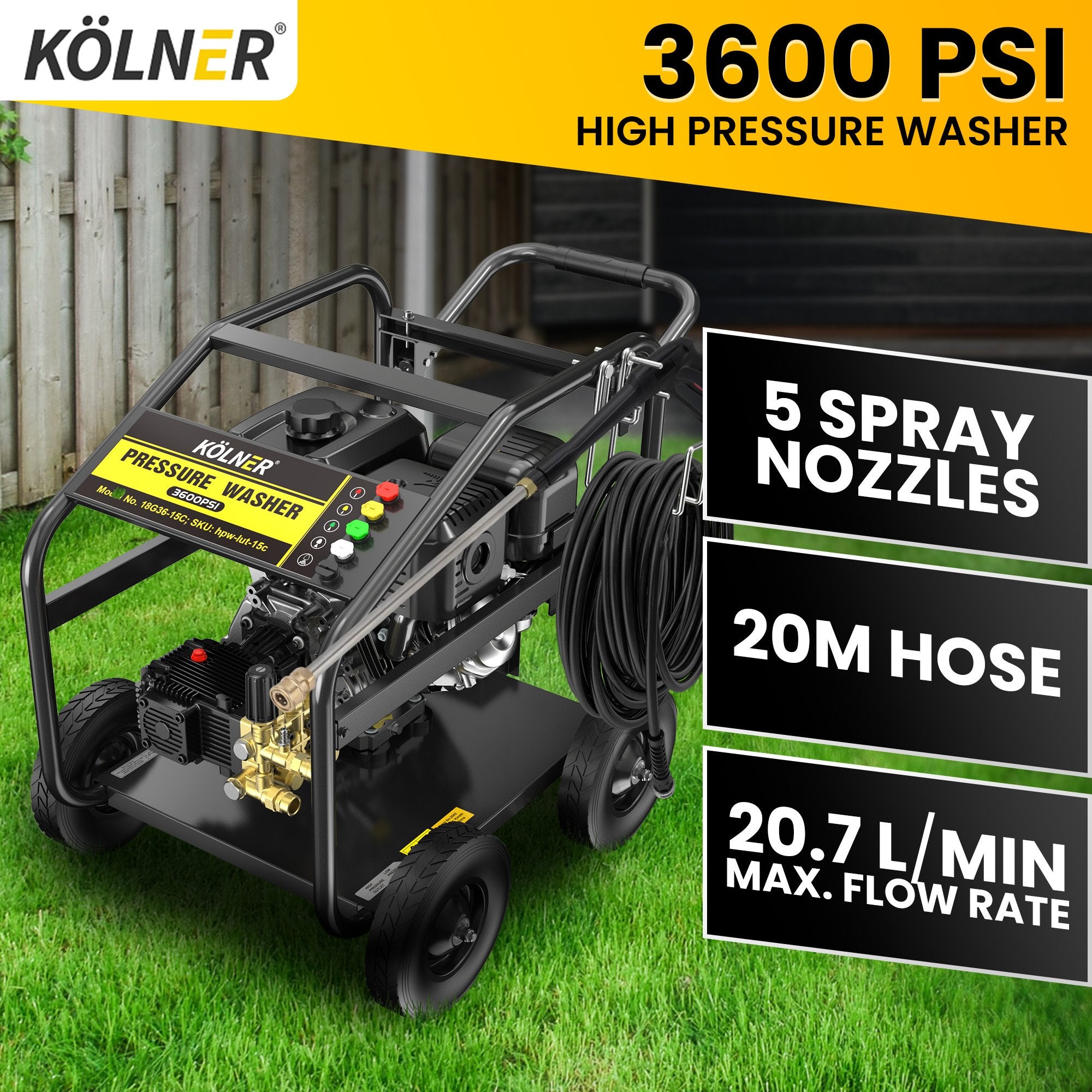 LT-15C 15HP 3600PSI Petrol Engine High Pressure Washer 20.7LPM