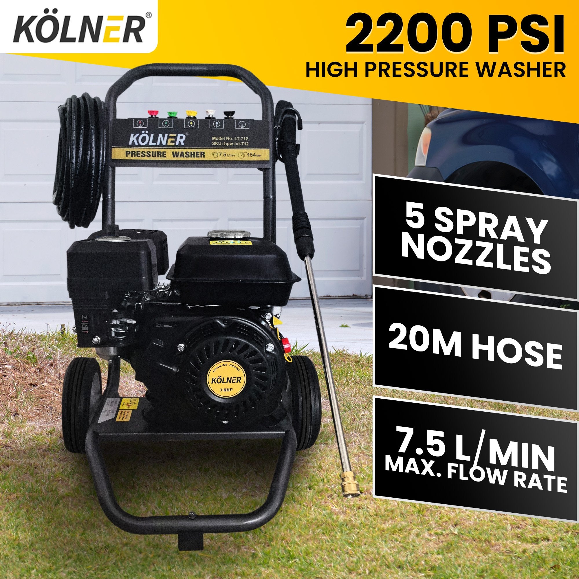 LT-712 7HP 2200PSI Petrol Engine High Pressure Washer 7.5LPM