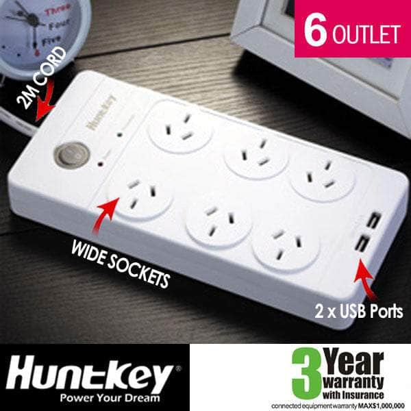 Huntkey Power Board (SAC604) with 6 sockets and 2 USB ports