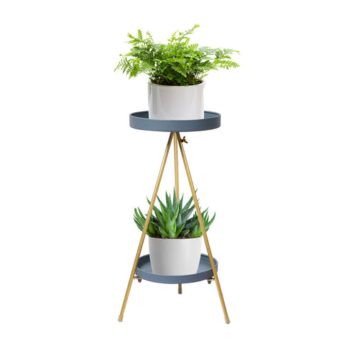 Plant Stand 2 Tiers Outdoor Indoor Grey Gold Medium