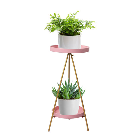 Plant Stand 2 Tiers Outdoor Indoor Pink Gold Medium