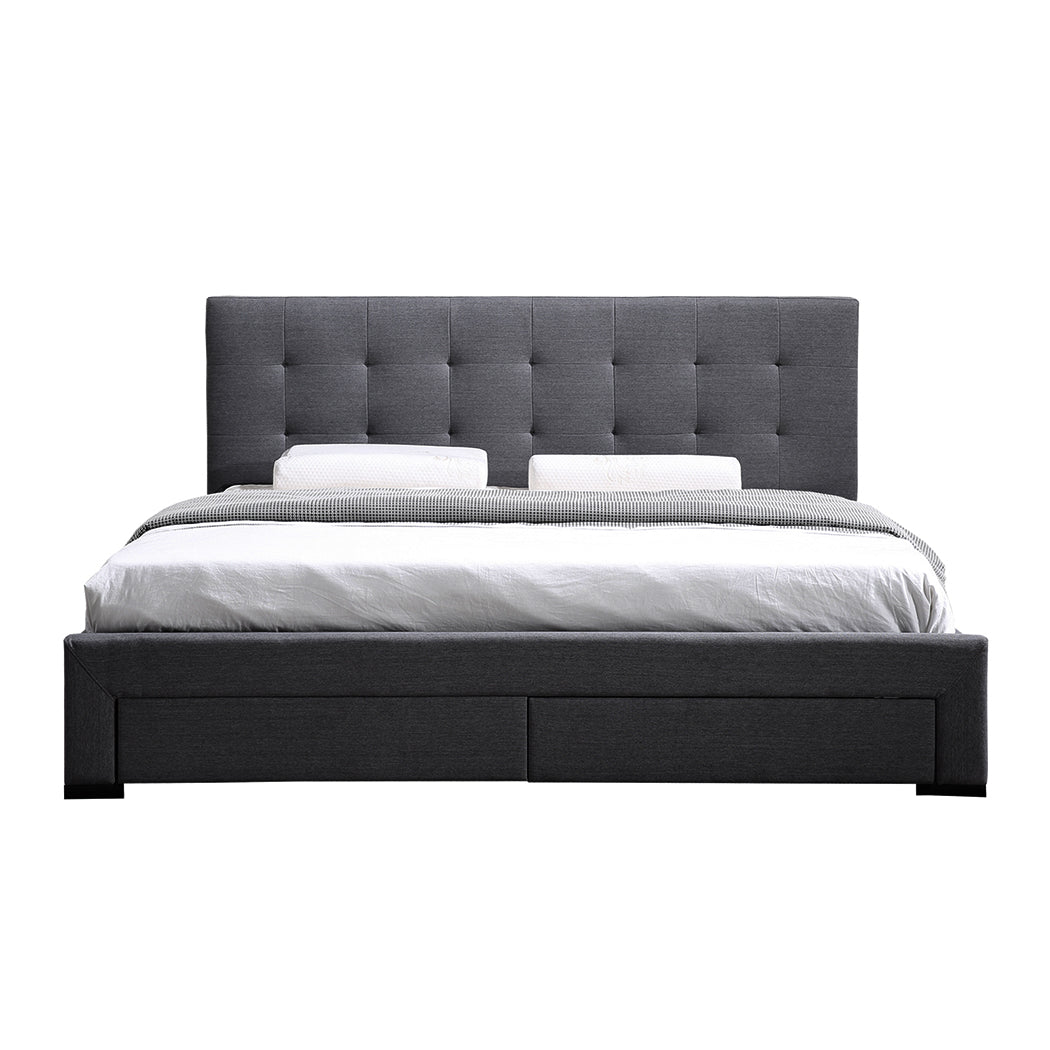 Queen Bed Frame Fabric Tufted Dark Grey