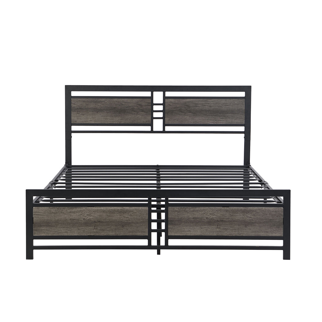 Queen Bed Frame Metal Mattress Dark Grey