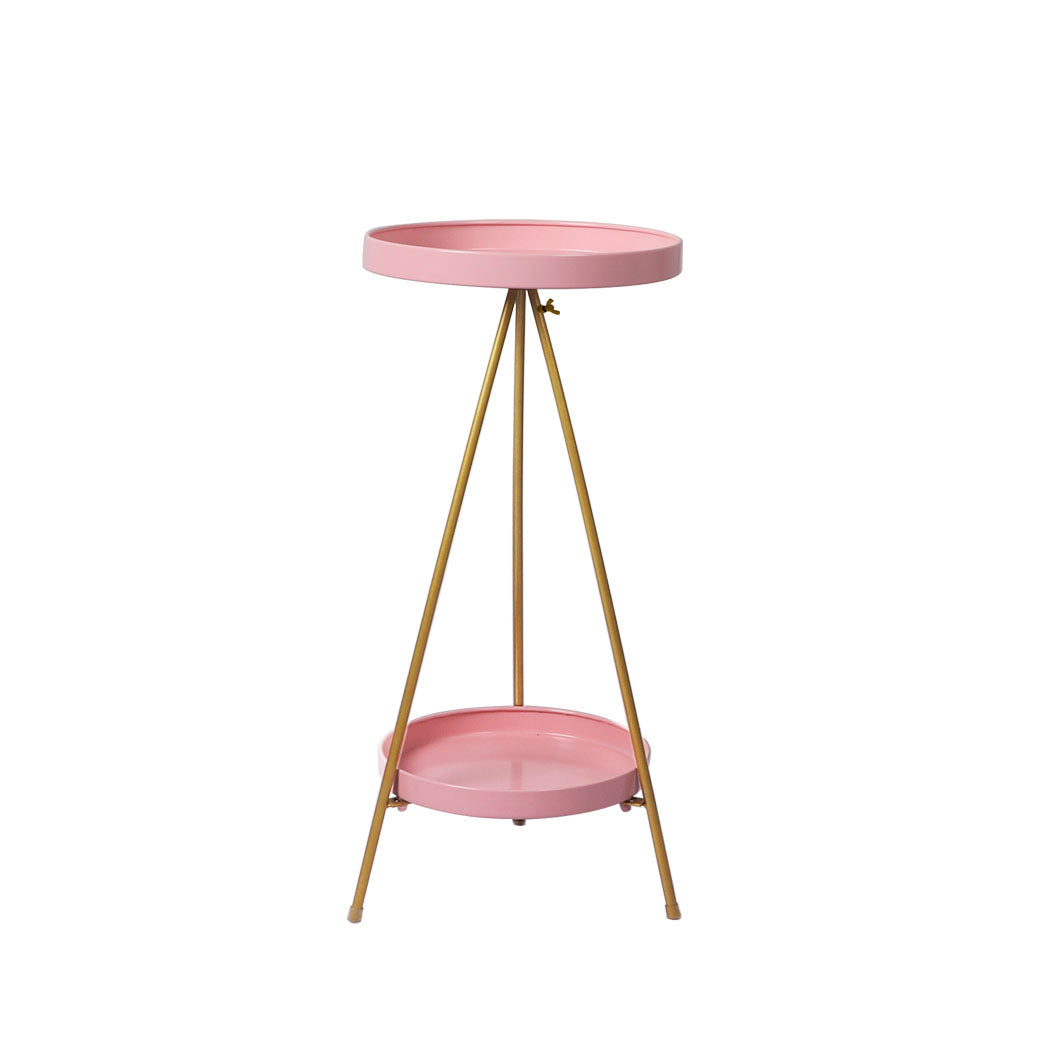 Plant Stand 2 Tiers Outdoor Indoor Pink Gold Medium