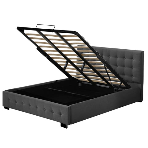 Fabric Bed Frame King Tufted Dark Grey