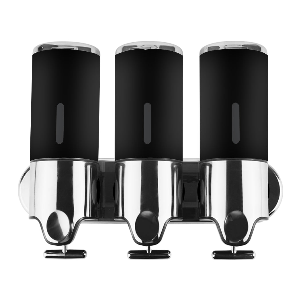 3 Bottles Bathroom Shower Soap Dispenser Black