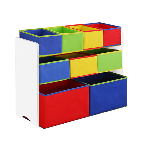 Kids Toy Box 9 Bins Storage Rack White