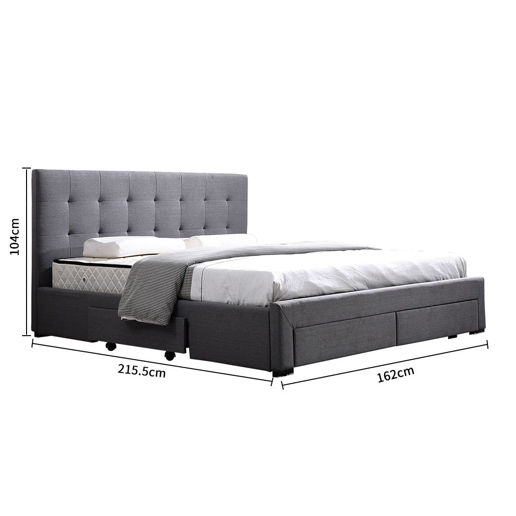 Queen Bed Frame Fabric Tufted Dark Grey