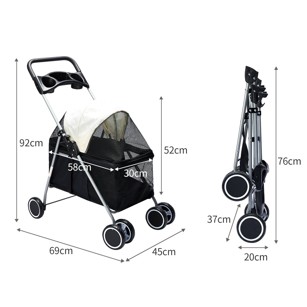 Large Pet Stroller Dog Cat Carrier Black