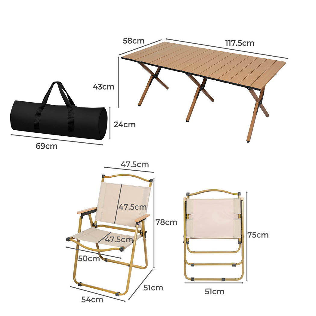 Folding Camping Table Chair Set Oak-Stylish