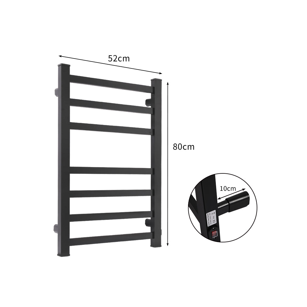 Heated Towel Rail Warmer Rack Wall Mounted Black