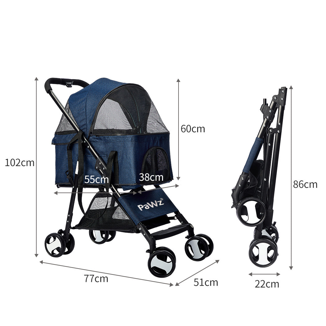 Large Pet Stroller Dog Cat Carrier Blue