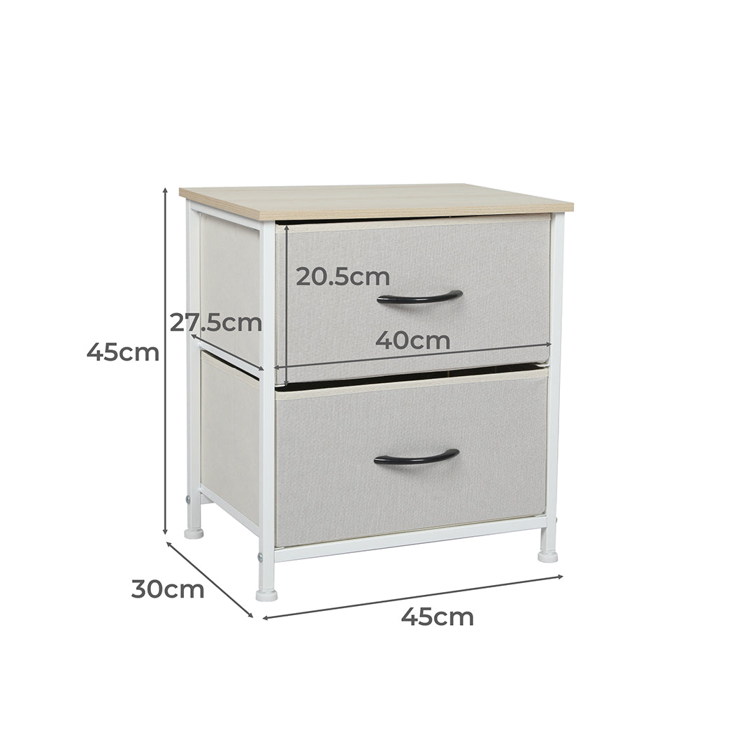 Chest of 2 Drawers Bedside Table Beige