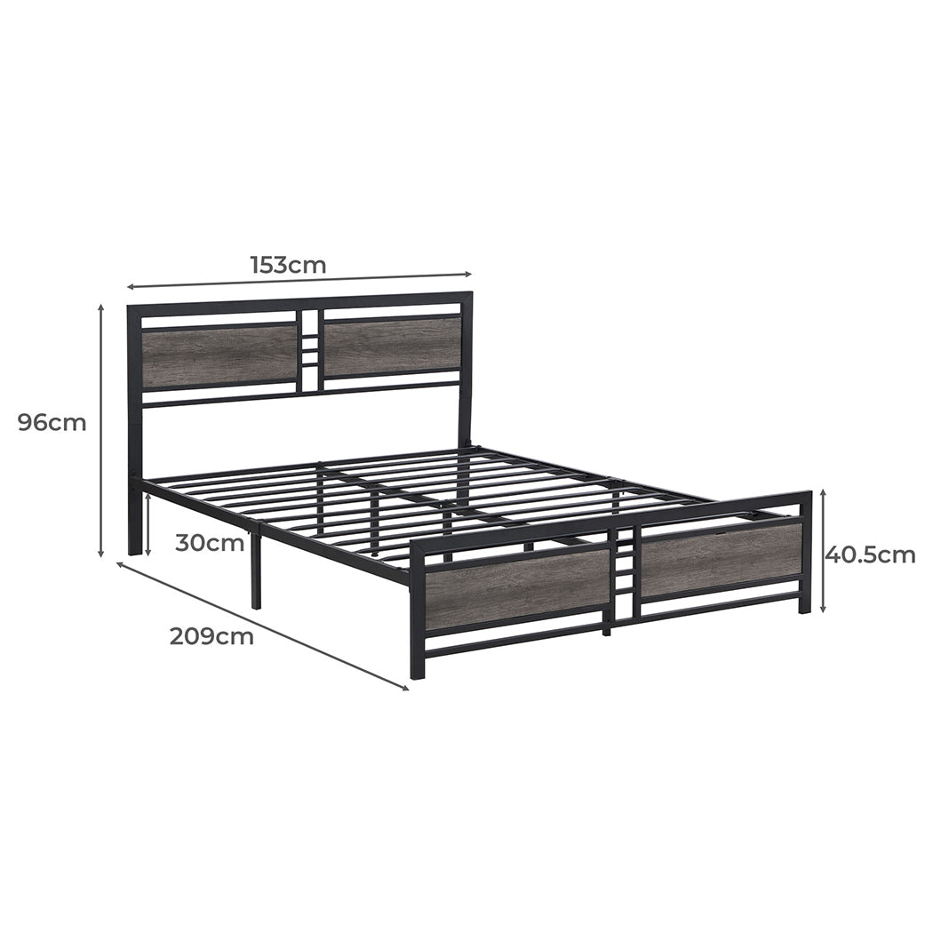 Queen Bed Frame Metal Mattress Dark Grey