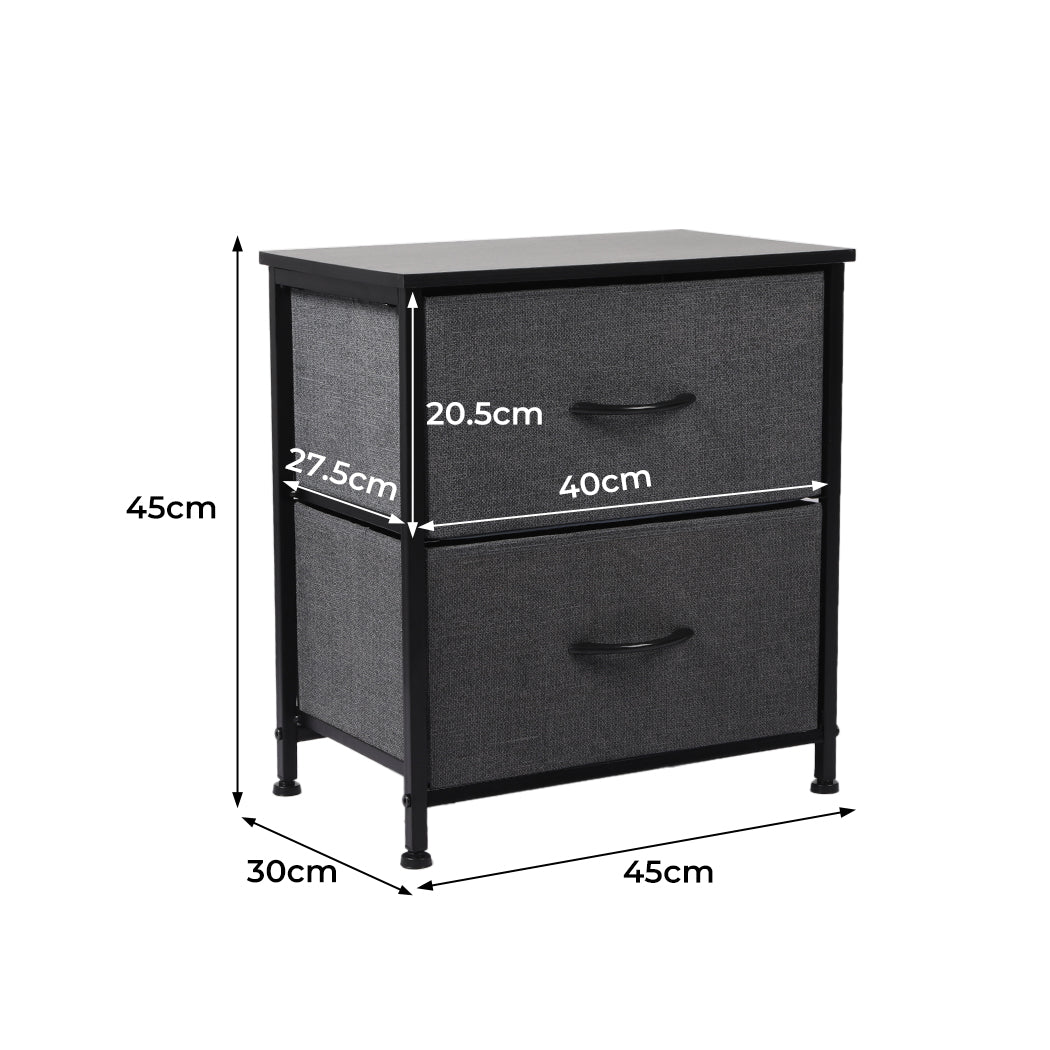 Storage Cabinet Chest of 2 Drawers Dark Grey