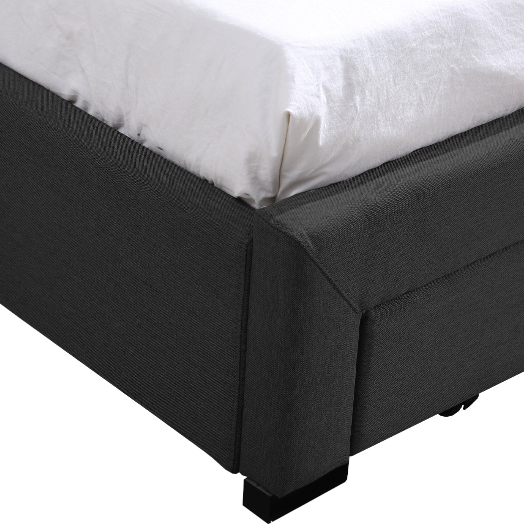 King Bed Frame Fabric 4 Storage Dark Grey