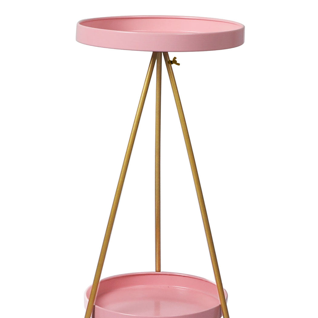 Plant Stand 2 Tiers Outdoor Indoor Pink Gold Medium