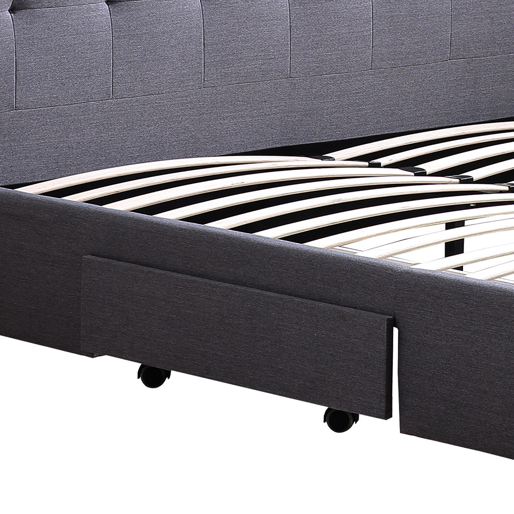 Queen Bed Frame Fabric Tufted Dark Grey