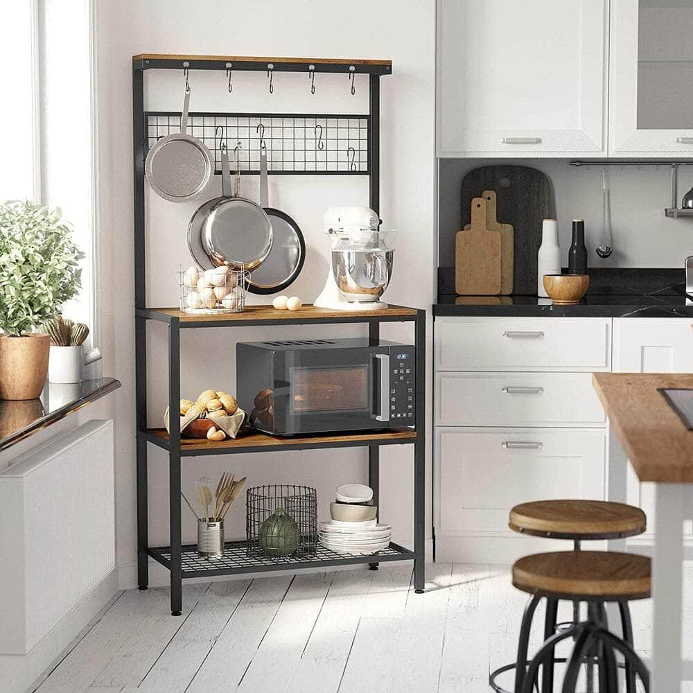 Industrial Kitchen Baker'S Rack Kitchen Unit With Storage Shelves Rustic Brown