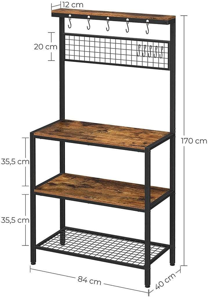 Industrial Kitchen Baker'S Rack Kitchen Unit With Storage Shelves Rustic Brown