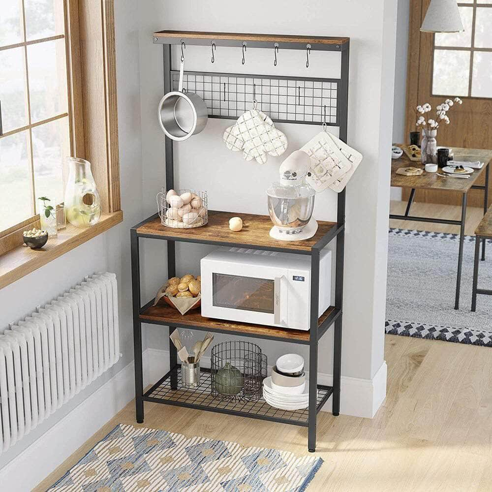 Industrial Kitchen Baker'S Rack Kitchen Unit With Storage Shelves Rustic Brown