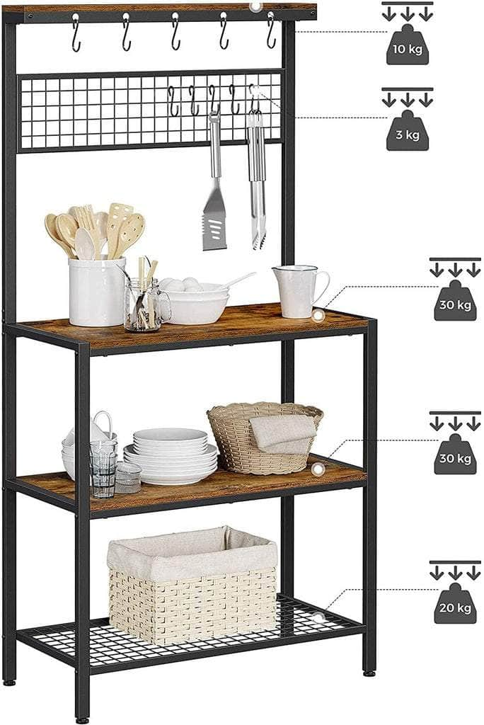 Industrial Kitchen Baker'S Rack Kitchen Unit With Storage Shelves Rustic Brown