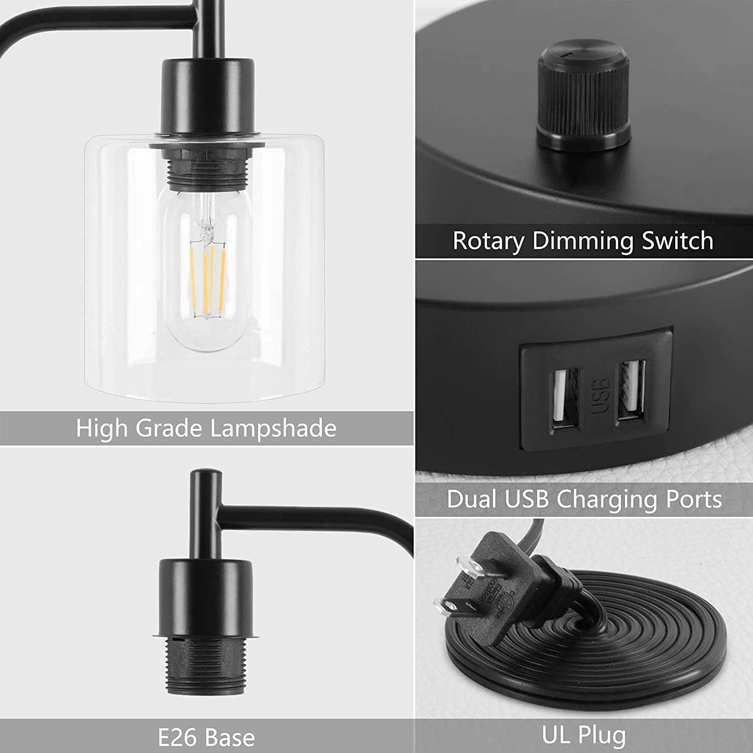 Industrial Table Lamp: 2X Pack, 2 Usb Ports (Bulb Excluded)