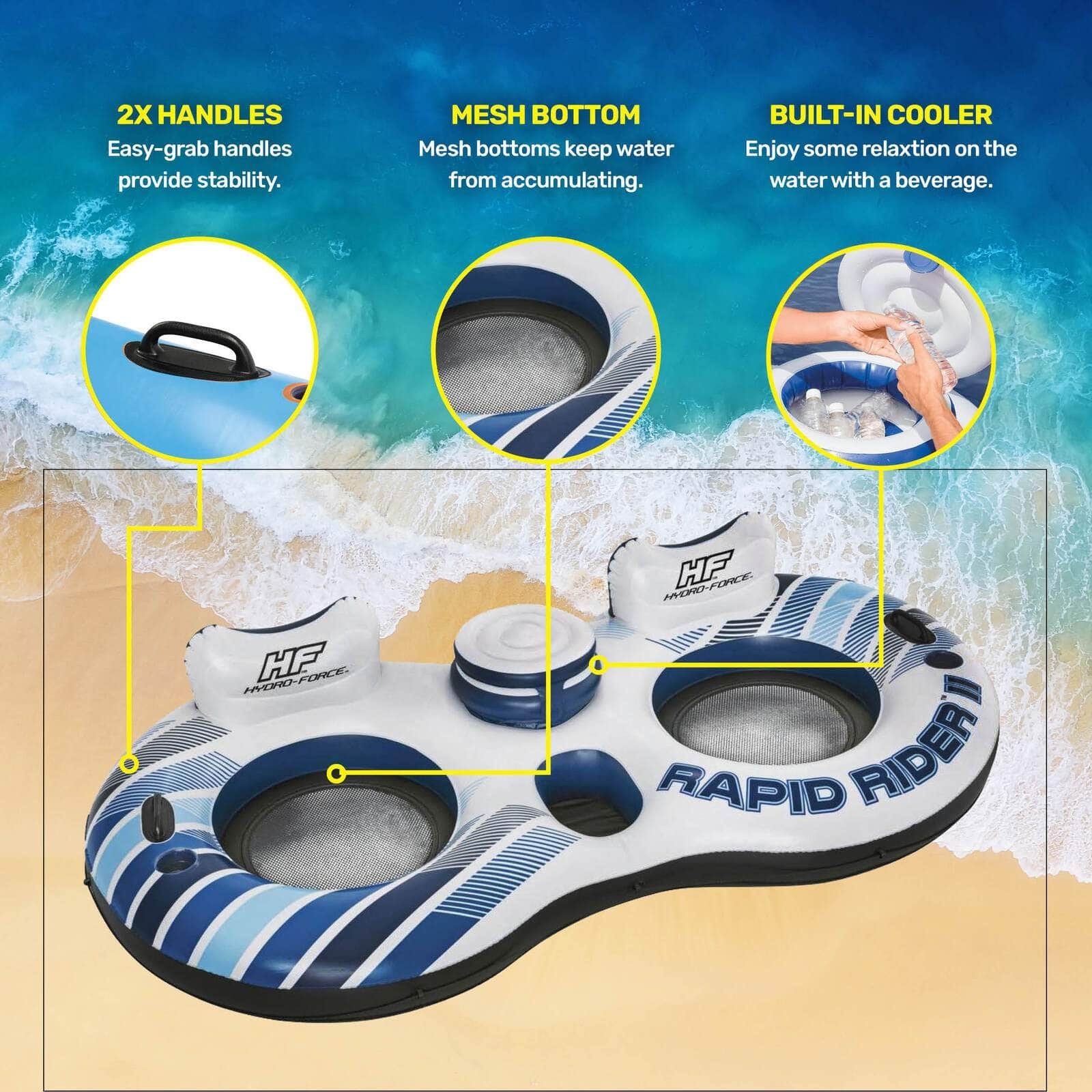 Inflatable 2-Person Rapid Rider Tube Built-In Cooler 2.51m