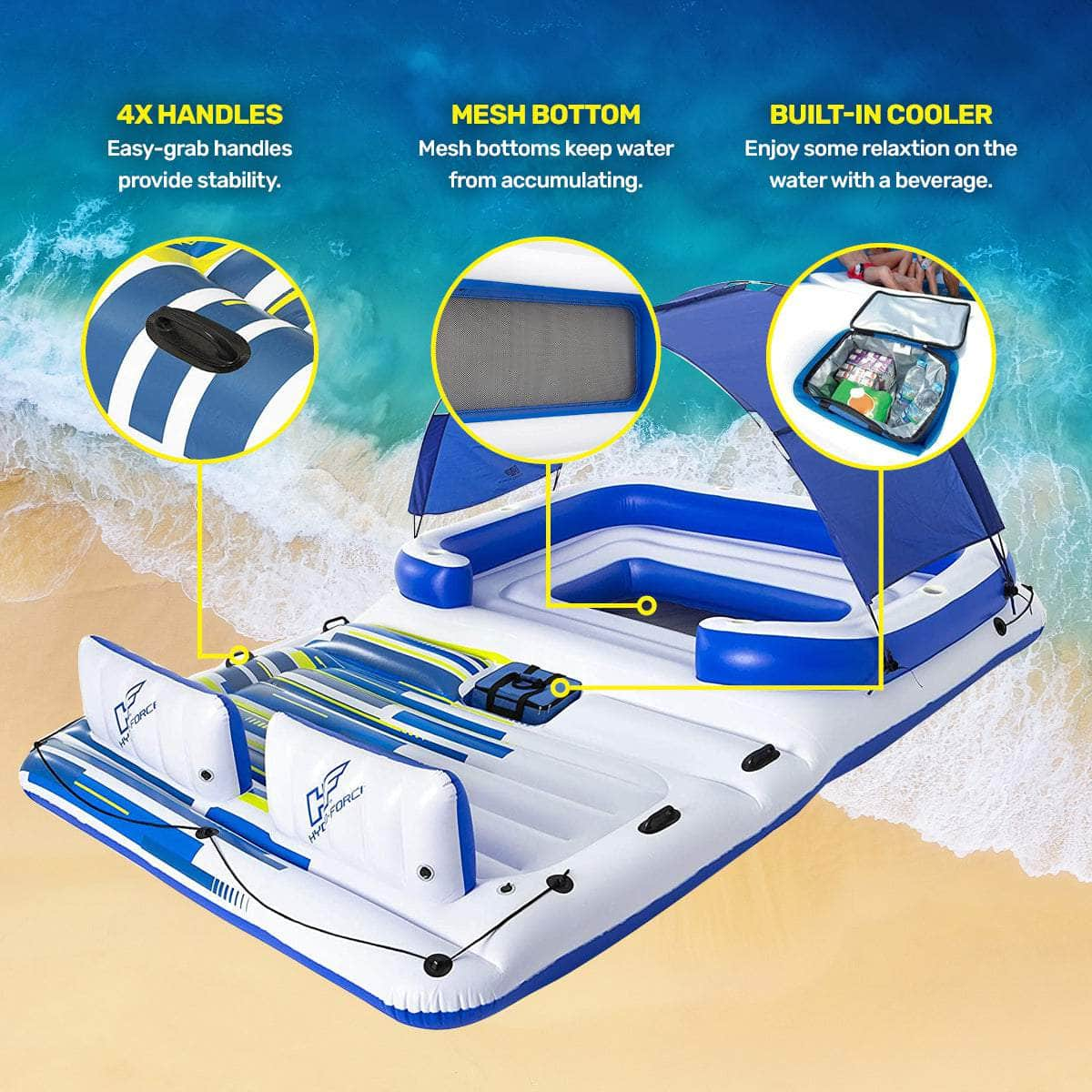 Inflatable 6 Person Island Mesh Bottom Built-In Cooler