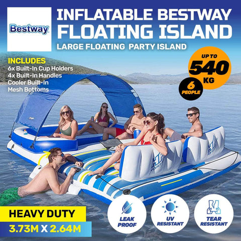 Inflatable 6 Person Island Mesh Bottom Built-In Cooler