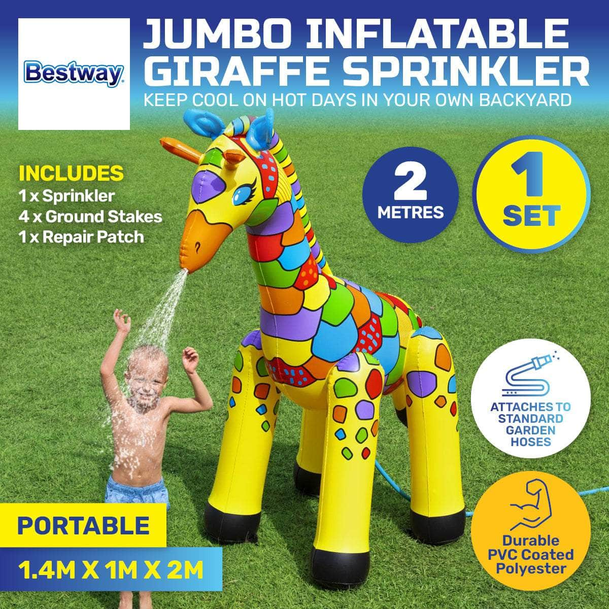 Inflatable Giraffe Sprinkler Jumbo Sized Brightly Coloured 2m