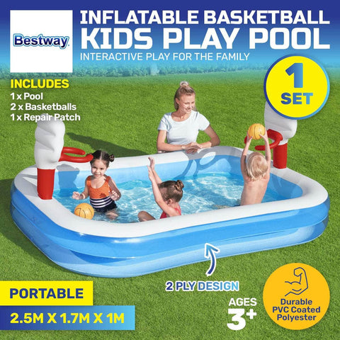 Inflatable Kids Basketball Pool Built-In Hoops Balls Included 636L