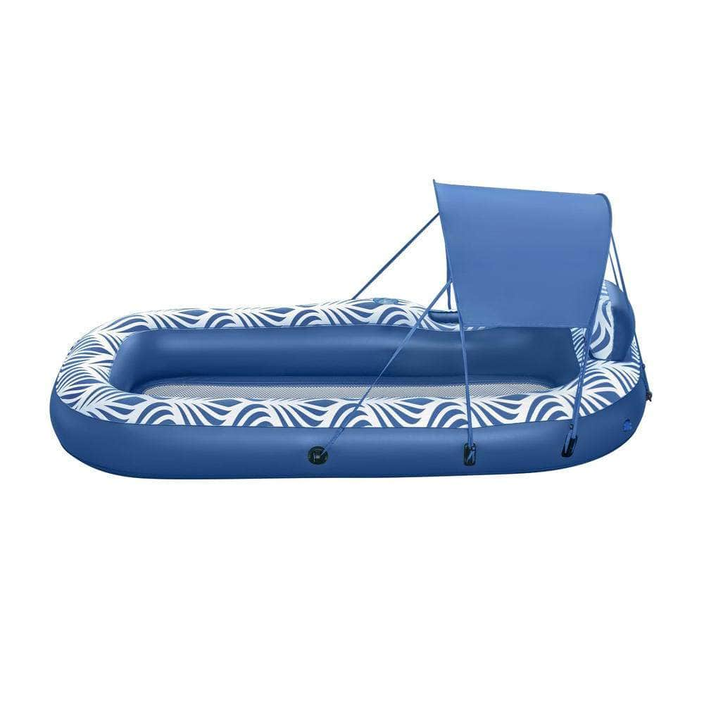 Inflatable Lounger with Sunshade Canopy 1.98x1.12m Blue