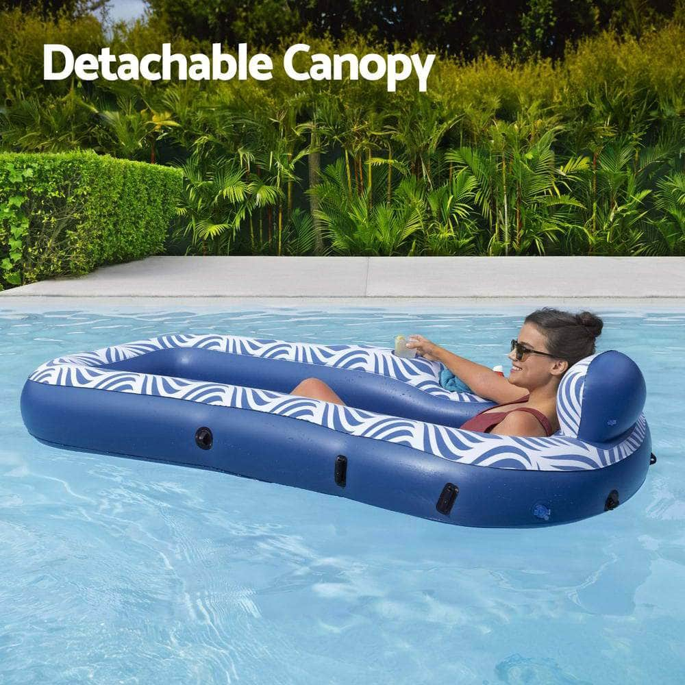 Inflatable Lounger with Sunshade Canopy 1.98x1.12m Blue