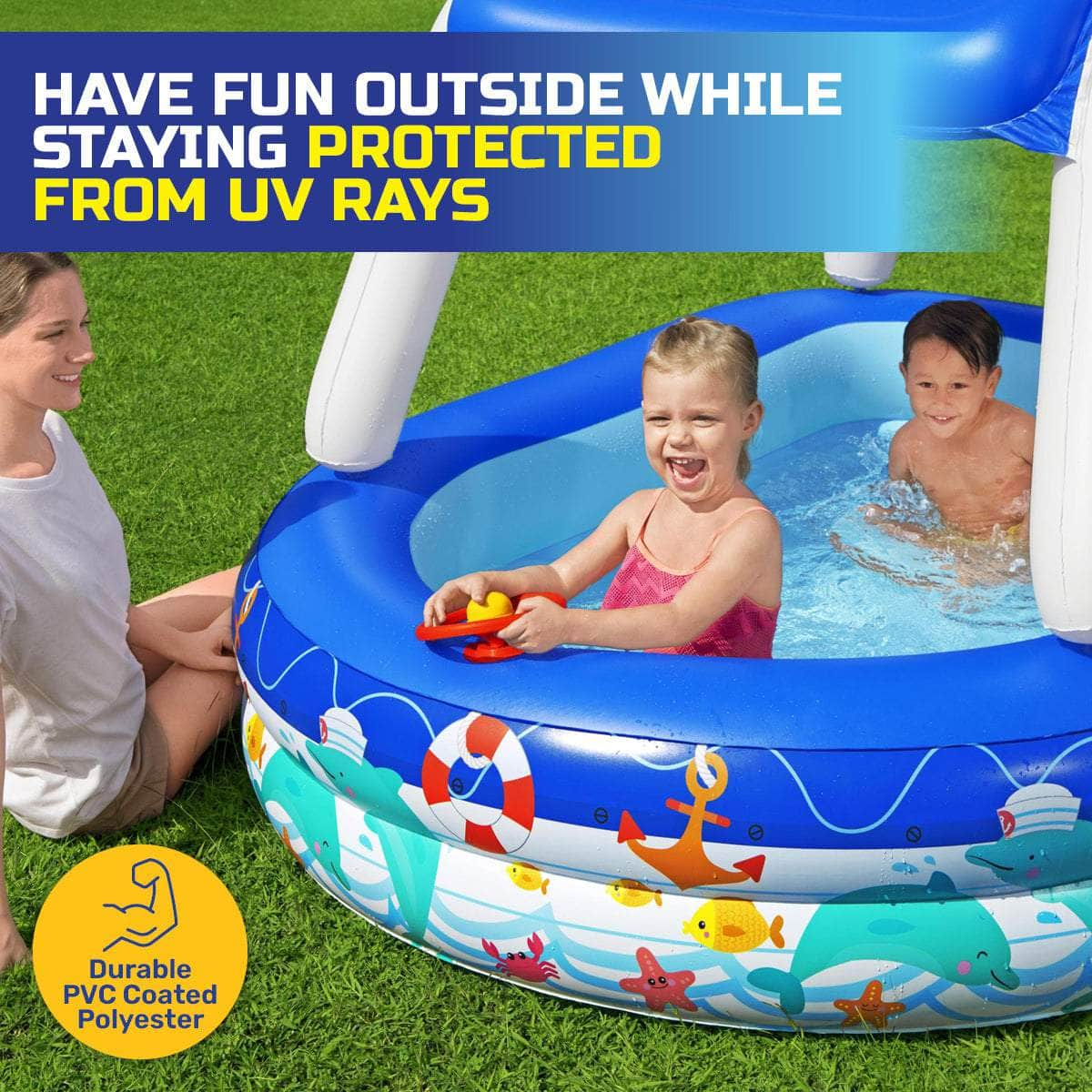 Inflatable Pool Removable Canopy Boat Design Ocean Themed 282L