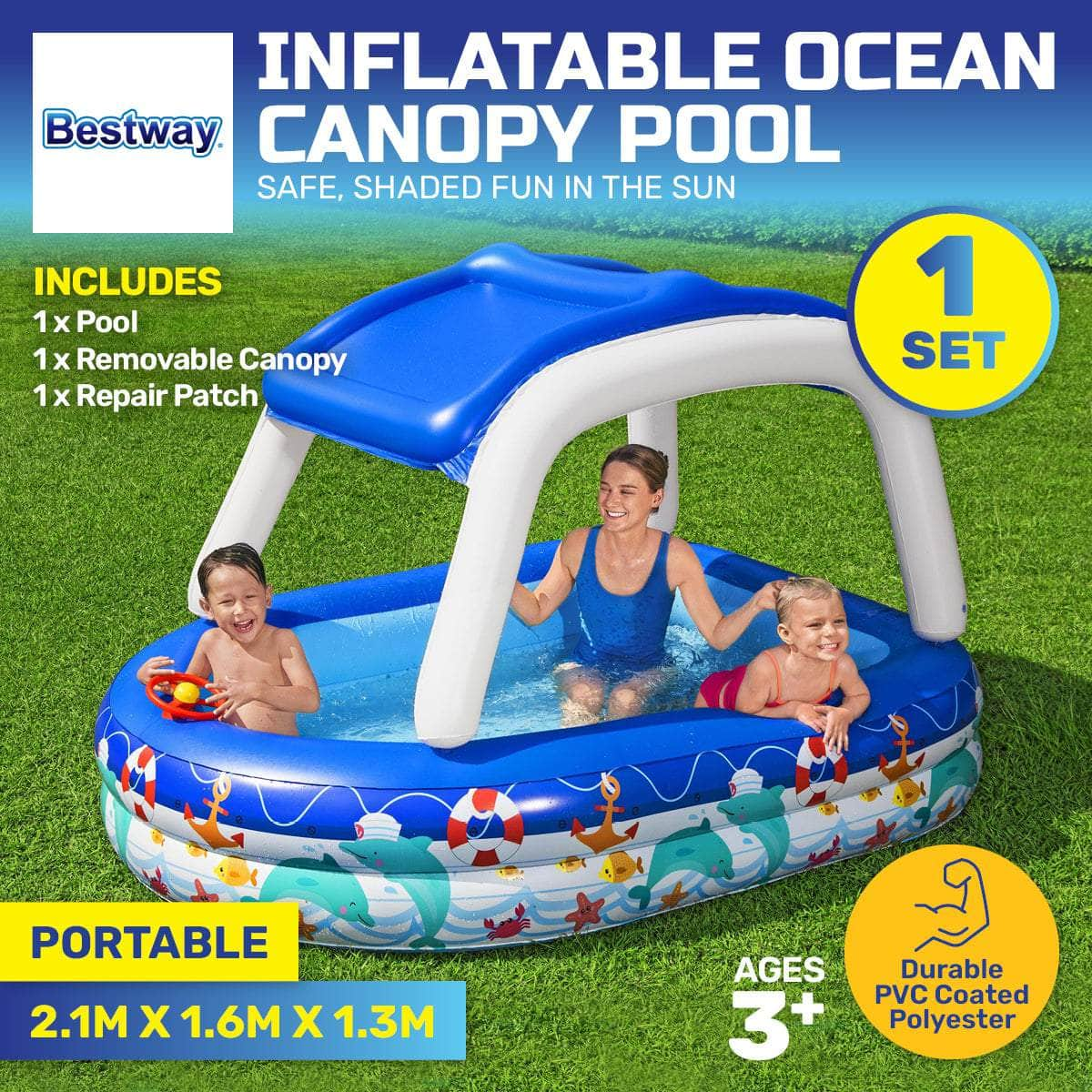 Inflatable Pool Removable Canopy Boat Design Ocean Themed 282L