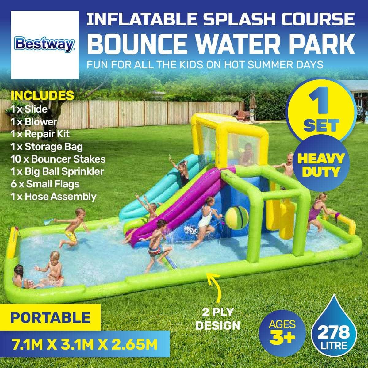 Inflatable Splash Course Water Park Double Slide & Motor