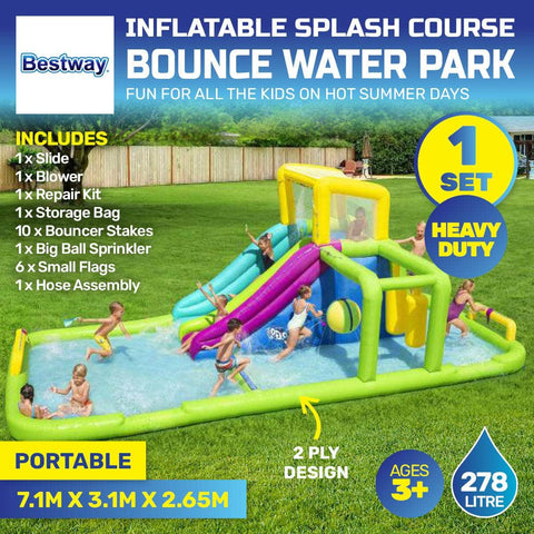 Inflatable Splash Course Water Park Double Slide & Motor