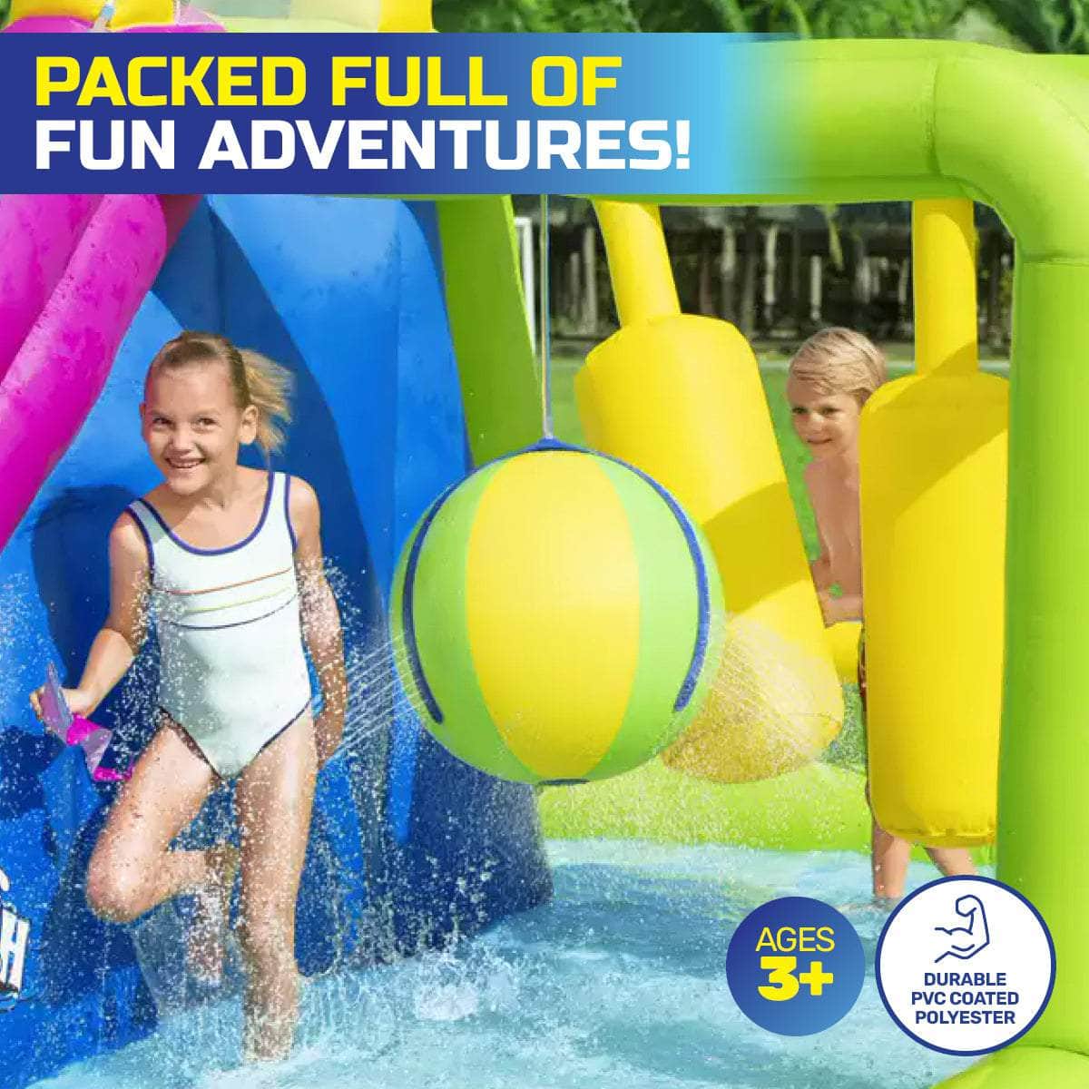 Inflatable Splash Course Water Park Double Slide & Motor