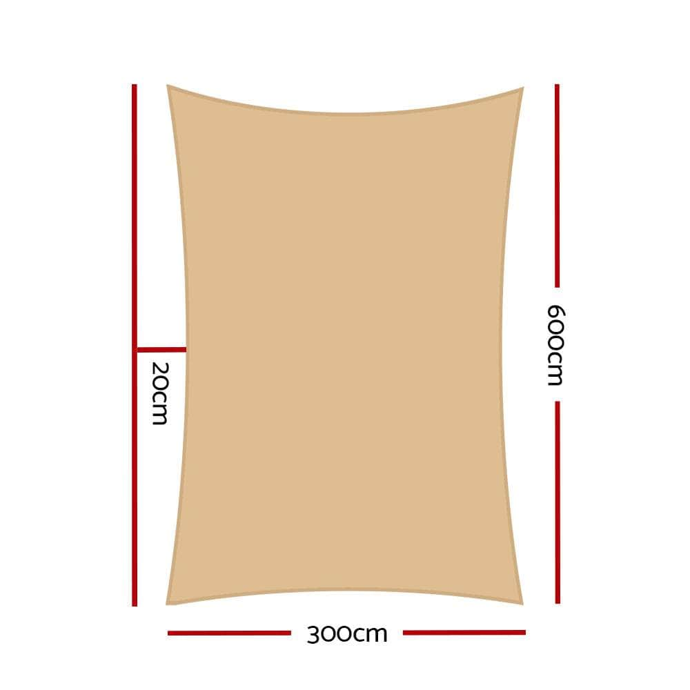 Instahut 3 x 6m Waterproof Rectangle Shade Sail Cloth - Sand Beige