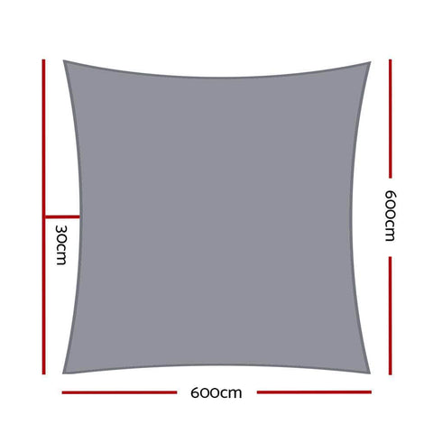 Shade Sail 6X6M Rectangle 280Gsm 98% Grey Shade Cloth