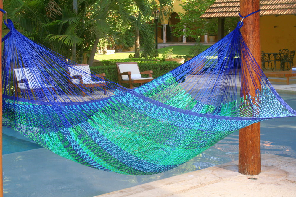 Jumbo Size Outdoor Cotton Mexican Hammock in Caribe Colour