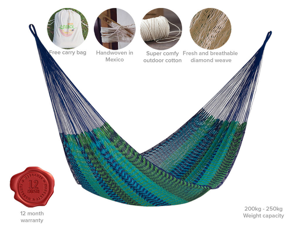 Jumbo Size Outdoor Cotton Mexican Hammock in Caribe Colour