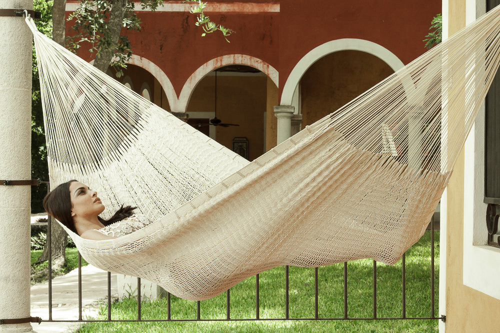 Jumbo Size Outdoor Cotton Mexican Hammock in Cream Colour