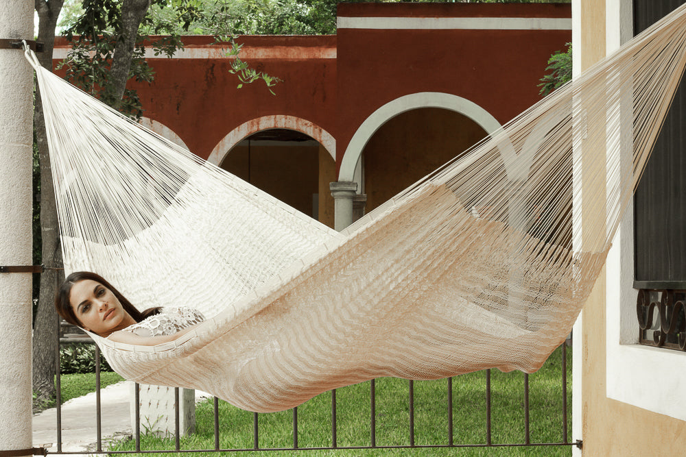 Jumbo Size Outdoor Cotton Mexican Hammock in Cream Colour