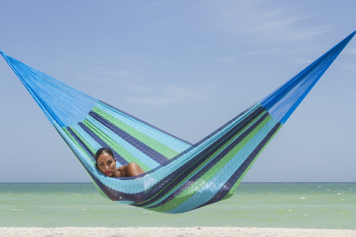 Jumbo Size Outdoor Cotton Mexican Hammock in Oceanica Colour