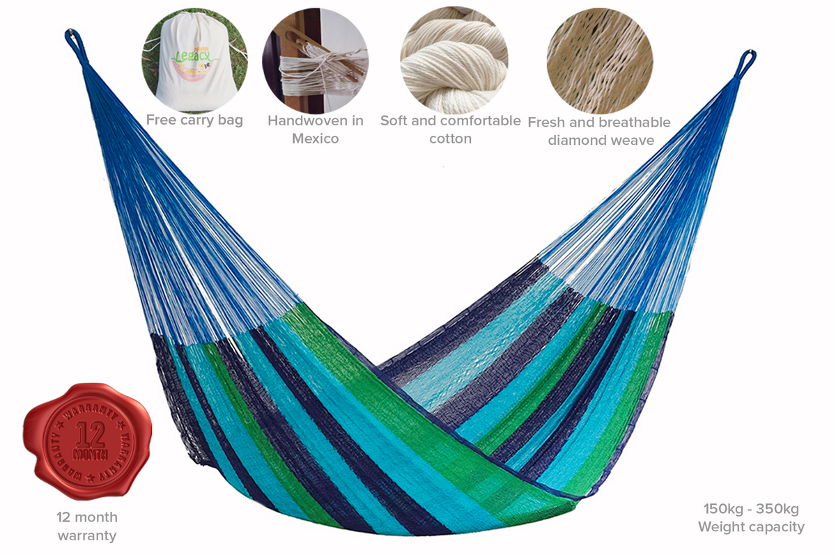 Jumbo Size Outdoor Cotton Mexican Hammock in Oceanica Colour